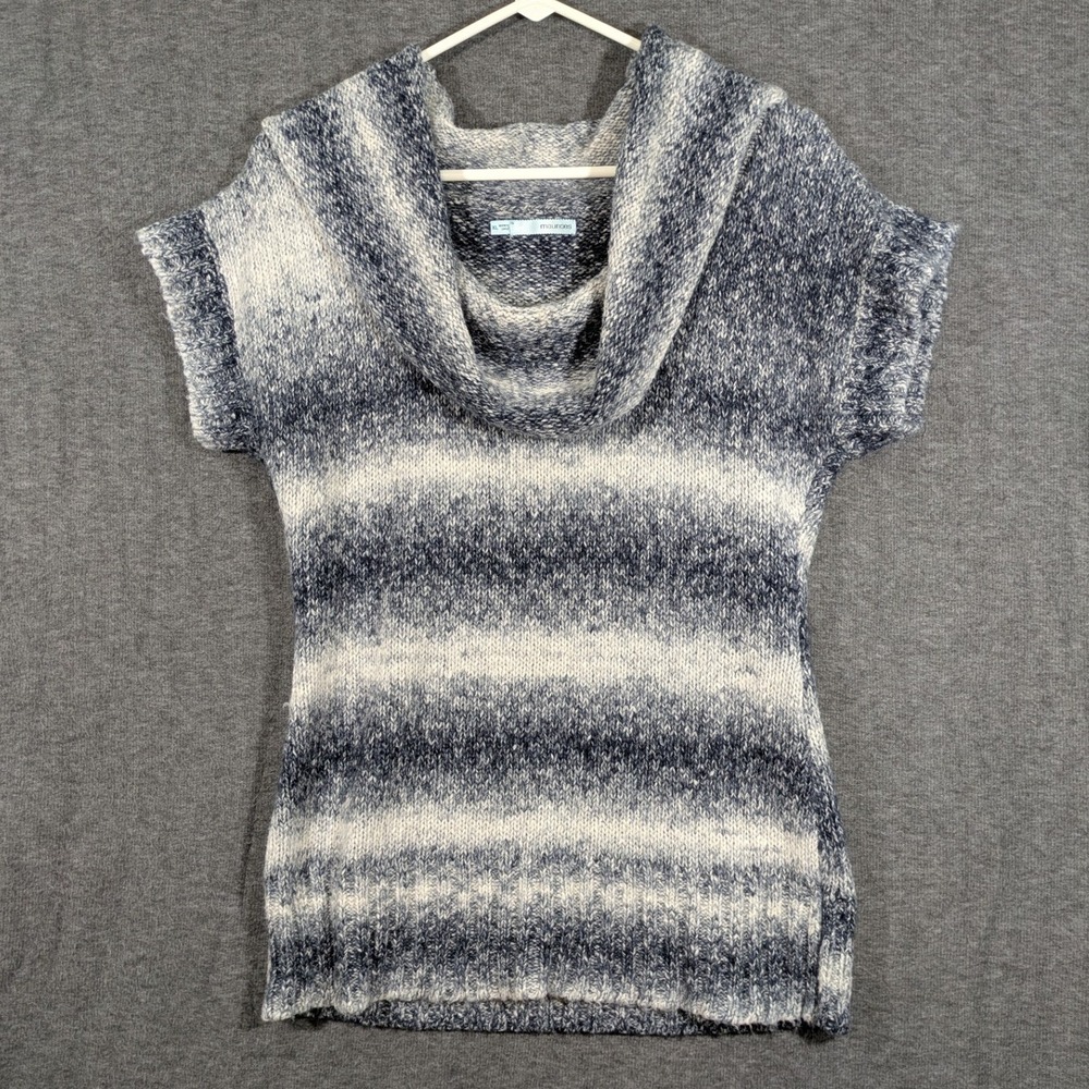 Maurice's Black Gray Striped Short Sleeve Cotton Blend Sweater Cowl Neck Size XL